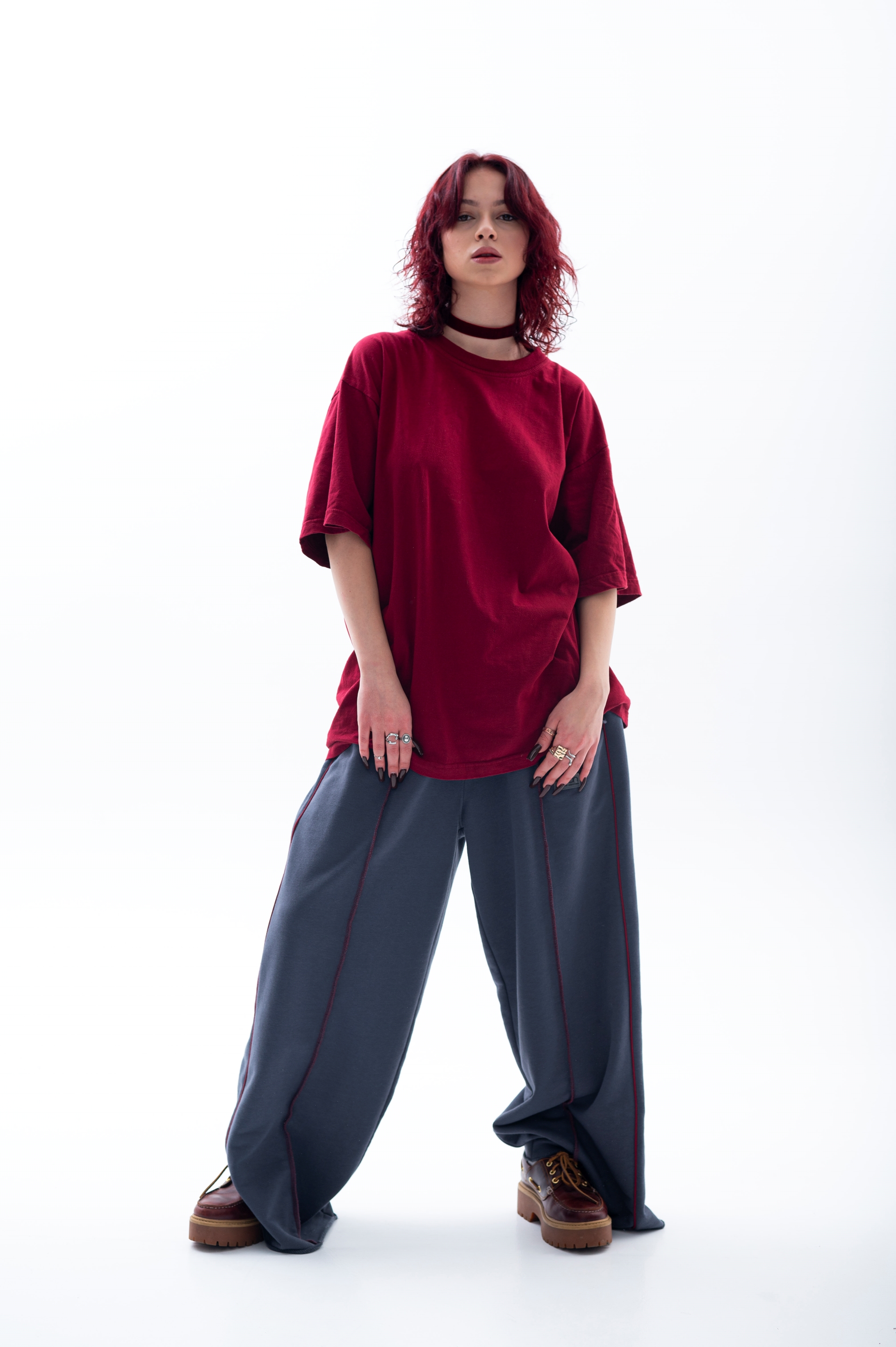 GRAPHITE CHERRY WIDE LEG STRIPE 2.0 JOGGERS GRAPHITE CHERRY WIDE LEG STRIPE 2.0 JOGGERS
