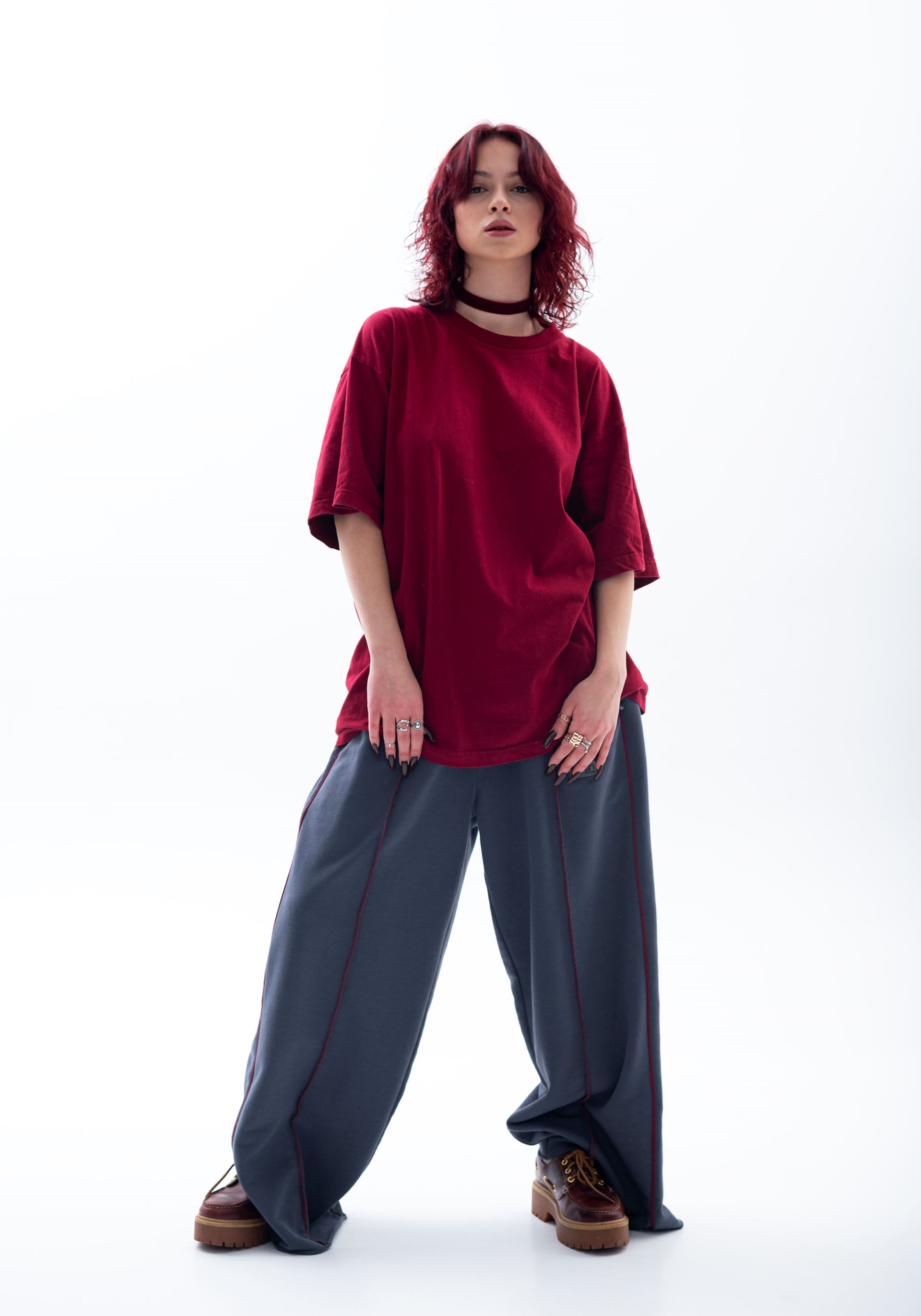 GRAPHITE CHERRY WIDE LEG STRIPE 2.0 JOGGERS